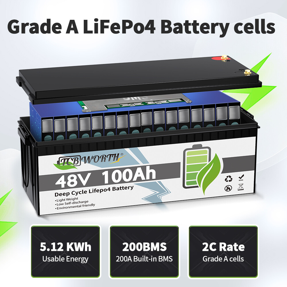 48V/51.2V 100Ah LiFePO4 Battery 200A BMS 15000 + Cycle Golf Cart Solar Off-Grid