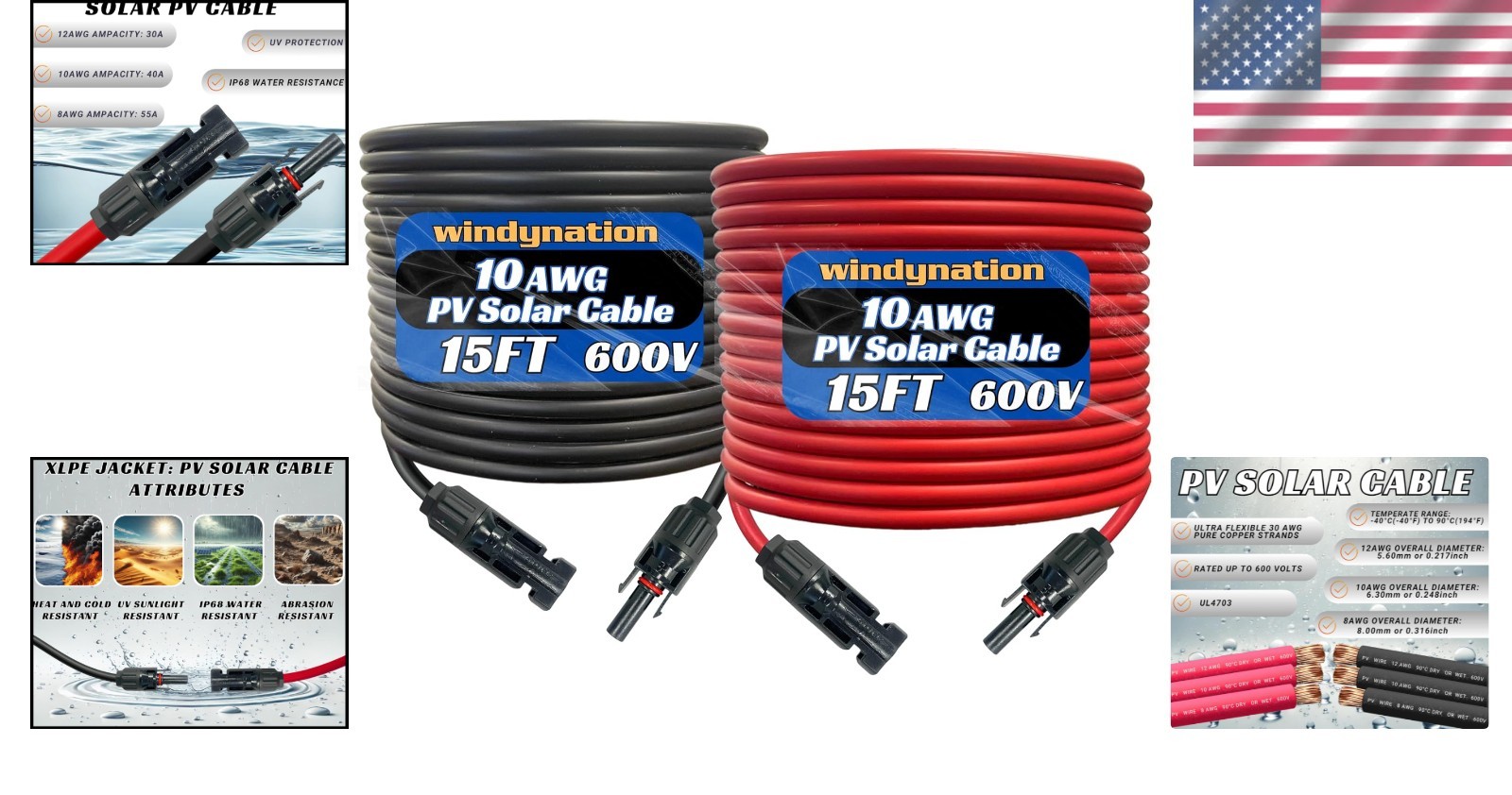 15ft Black & Red 10 AWG Solar Panel Wire – Pure Copper for Optimal Performance