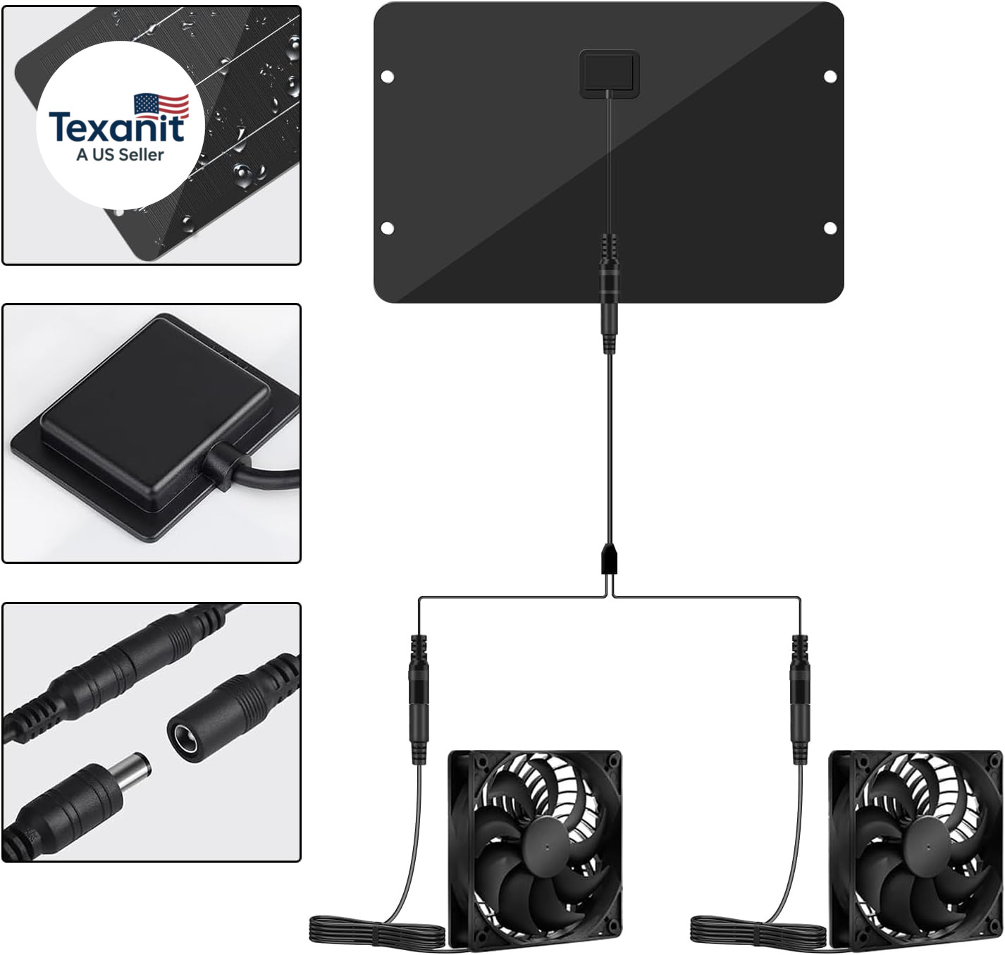 Solar Powered Fan Kit 12.6 Inch IPX7 Weatherproof, 15W Solar Panel with 2 Waterp