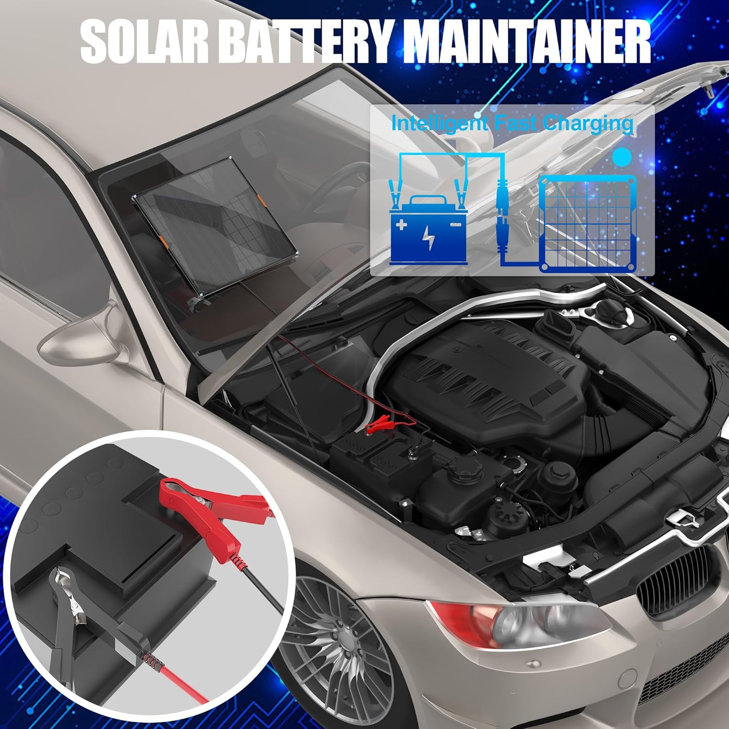 30W 12V Solar Trickle Charger Maintainer, Waterproof Portable Solar Panel Batter