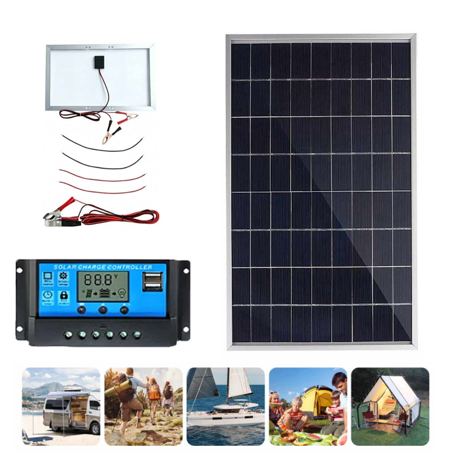 30W Solar Panel 12V Solar Battery Trickle Charger 100A W/ Controller Maintainer