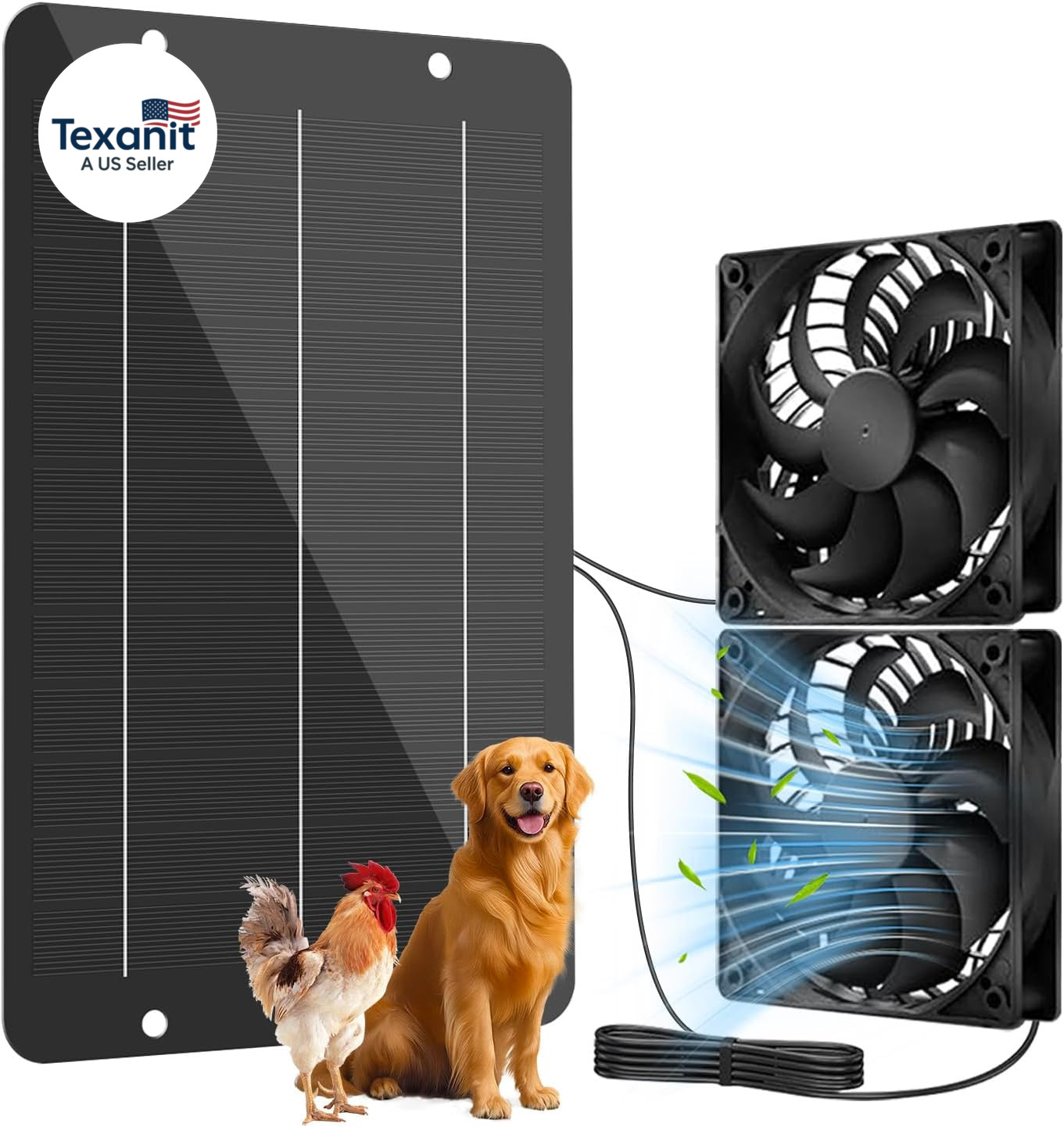 Solar Powered Fan Kit 12.6 Inch IPX7 Weatherproof, 15W Solar Panel with 2 Waterp