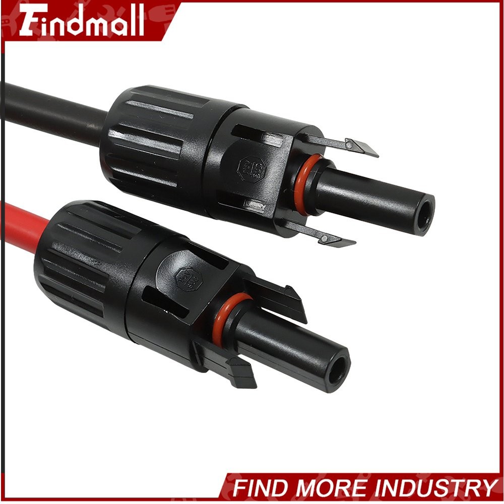 Findmall 1 Pair 5ft 10AWG Black + Red Solar Panel Extension Cable Wire Connector