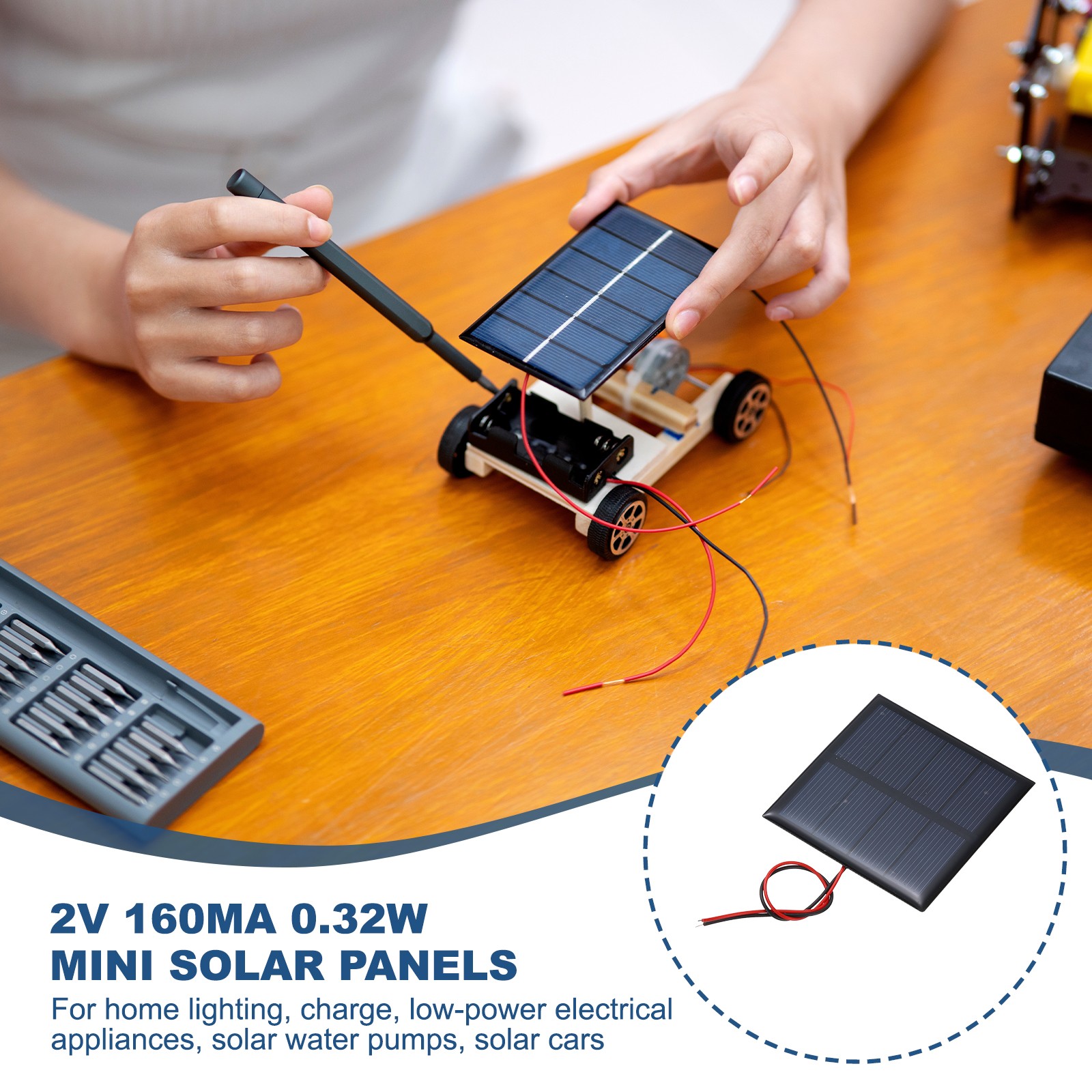 2Pcs 2V 0.32W 160mA Mini Solar Panels with Cable