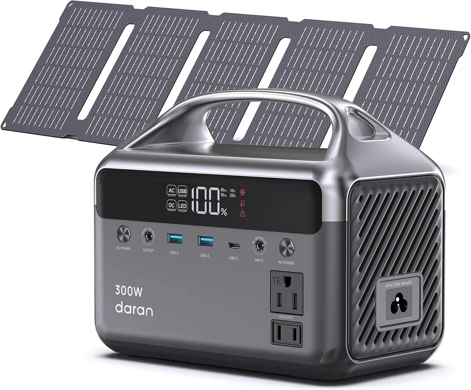 Portable Power Station 300W, 192Wh Lifepo4 Battery Solar Generator with Solar Pa
