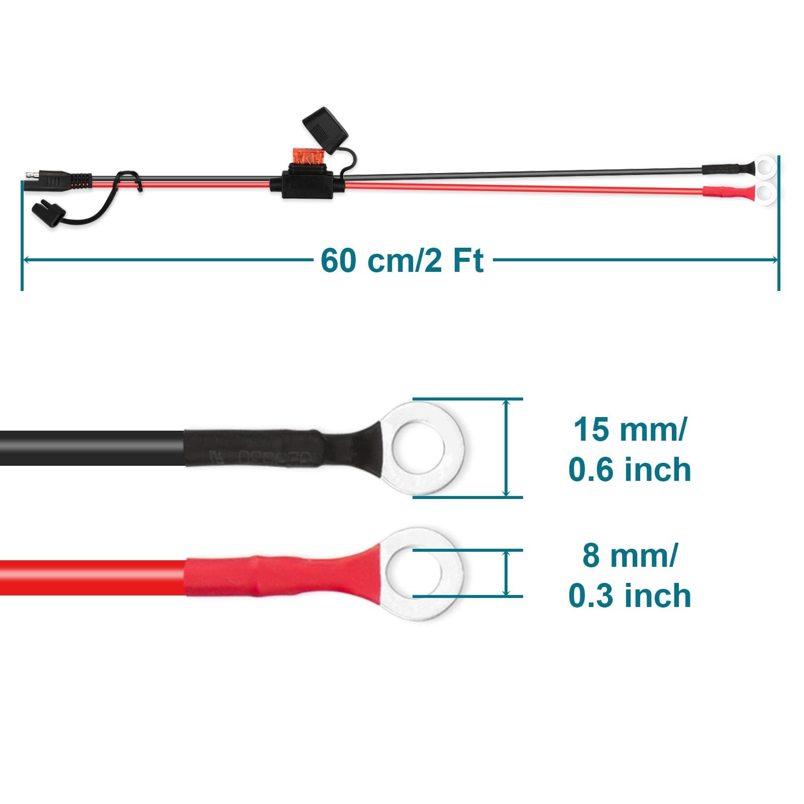 SAE Extension Cable, 2FT 10AWG SAE Battery Connector, Ring Terminal Harness A…