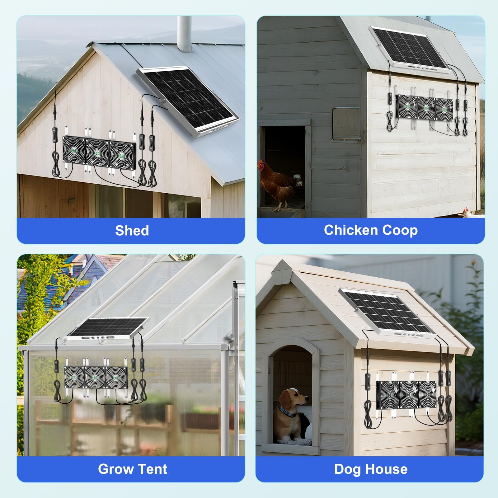 Solar Chicken Coop Fan 3 Kit 25W Solar Powered Greenhouse Fan Outdoor Waterproof