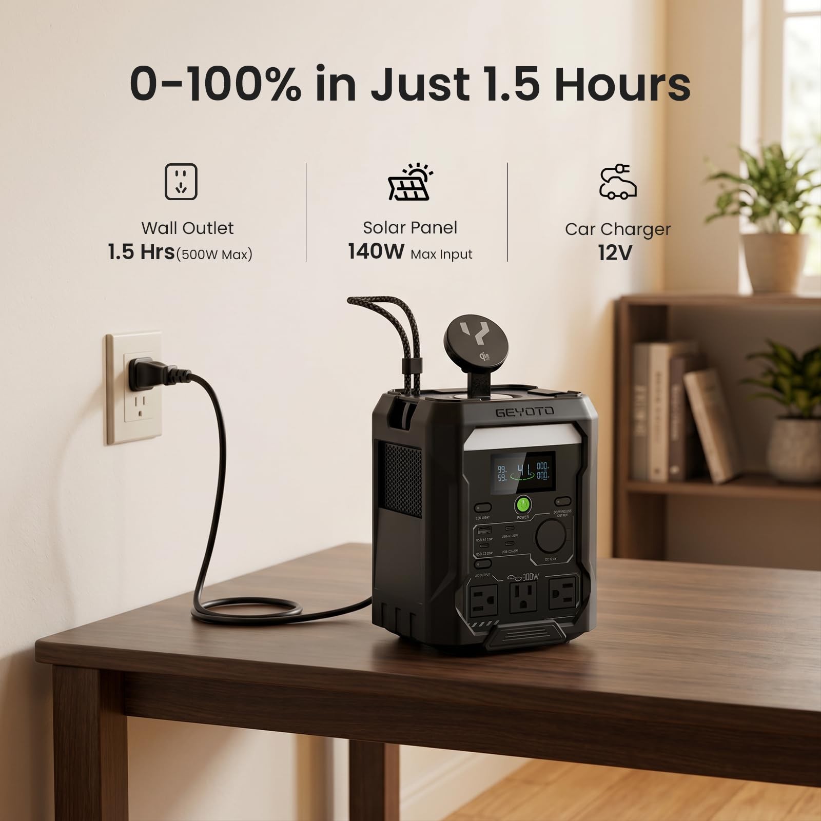 GEYOTO N300 Portable Power Station, 256Wh LifePO4 Battery,300W AC Outlets (50…