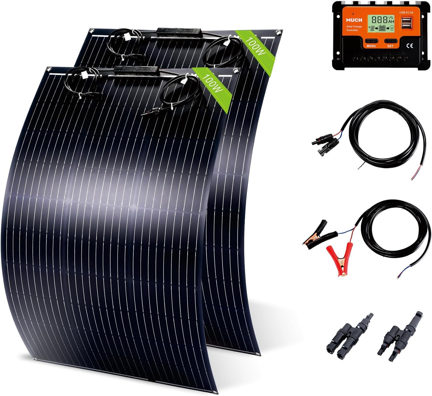 200W Semi-Flexible Solar Panel Kit 12V Lightweight Monocrystalline Ultra-Flexibl