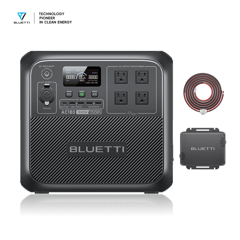 BLUETTI AC180 1800W 1152Wh Power Station+560W Charger 1 Alternator Charger DC-DC