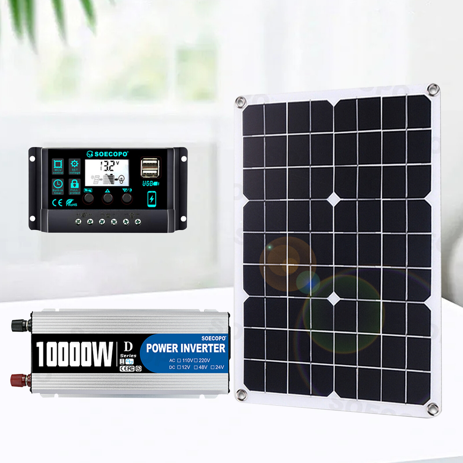 10000W 110V Power Inverter Solar Generator With 500W Solar Panel Home Complete
