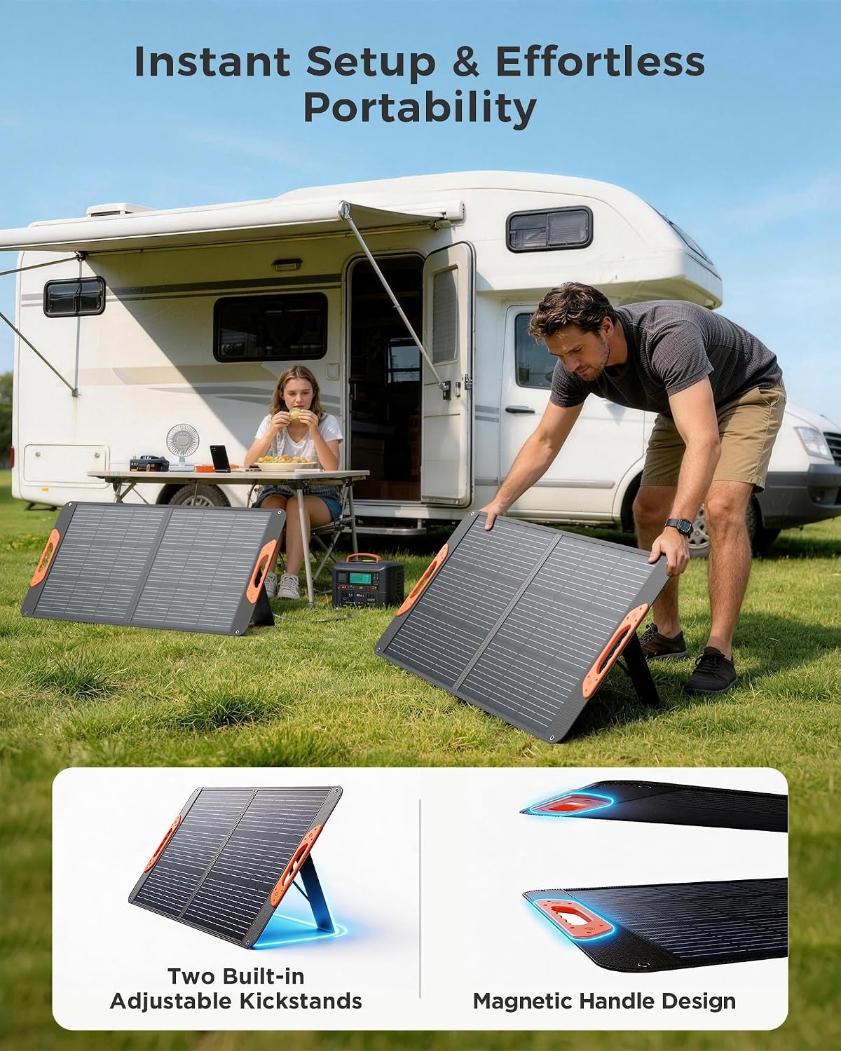 100W Portable Solar Panel with 5-in-1 Cable 23.5% Efficiency Mono Foldable