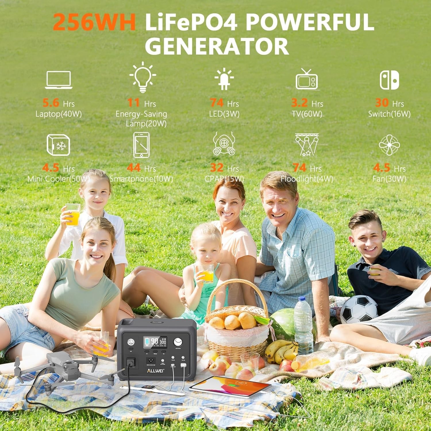 Portable Power Station 300W Peak 600W, 256Wh Solar Generator with 60W USB-C P…