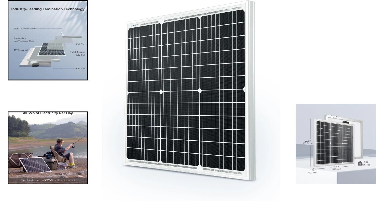 50W Monocrystalline Solar Panel – Efficient Power Charger for RV & Off-Grid
