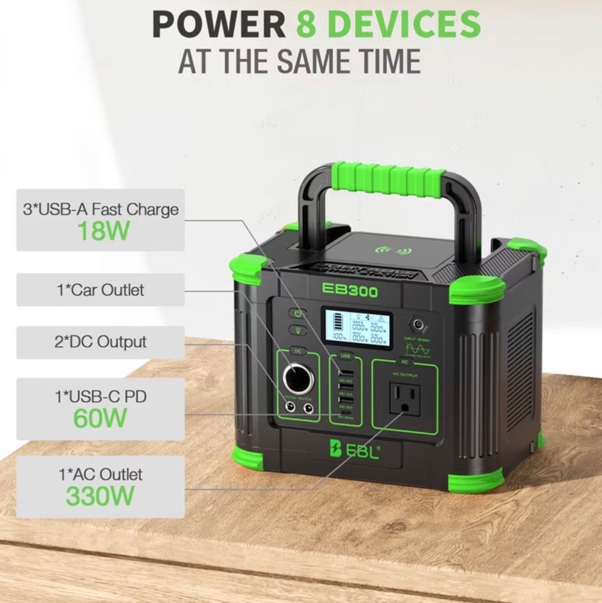 330W Portable Power Station, With Digital Display Screen,288.6Wh Solar Generator