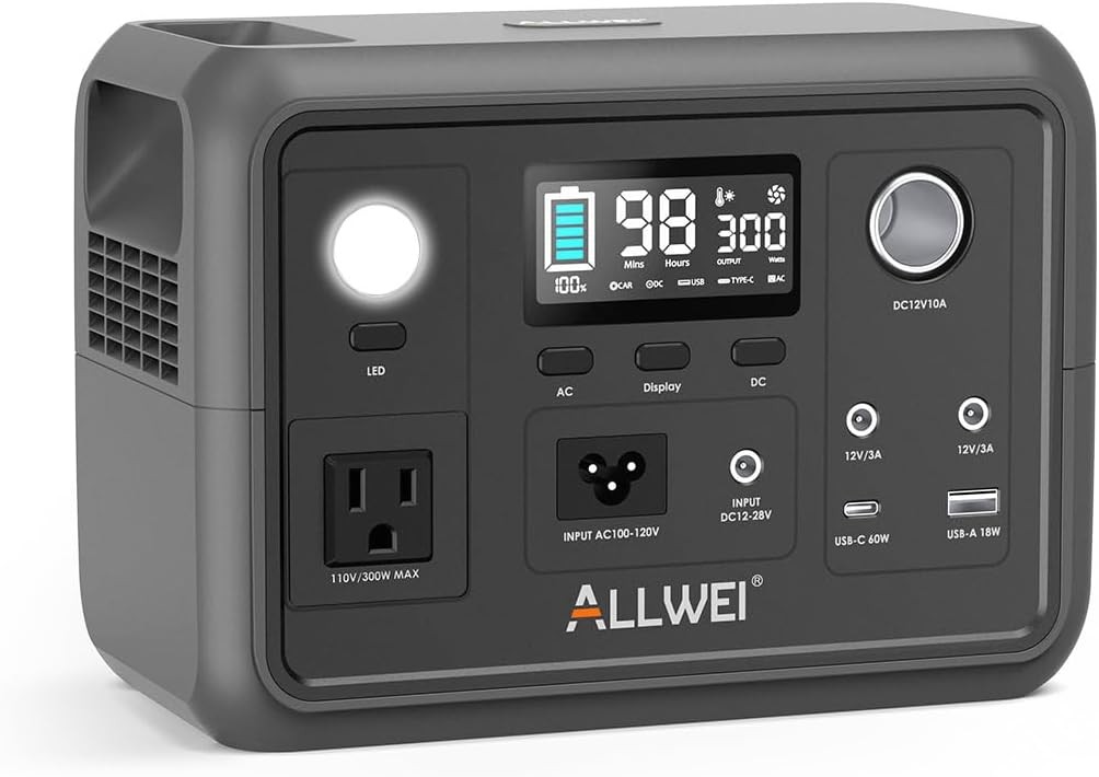 ALLWEI Portable Power Station 300W 256Wh LiFePO4 Battery