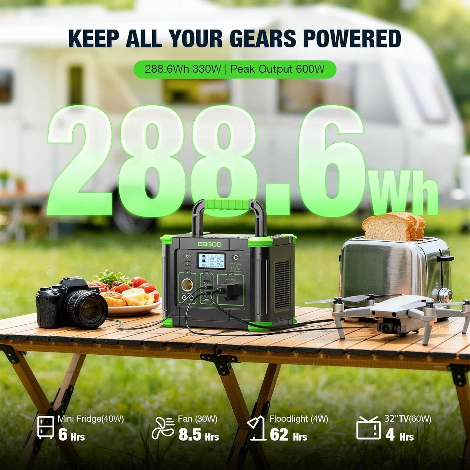 Portable Power Station 330W 288.6Wh Solar Generator with USB-C PD 60W AC Outlet