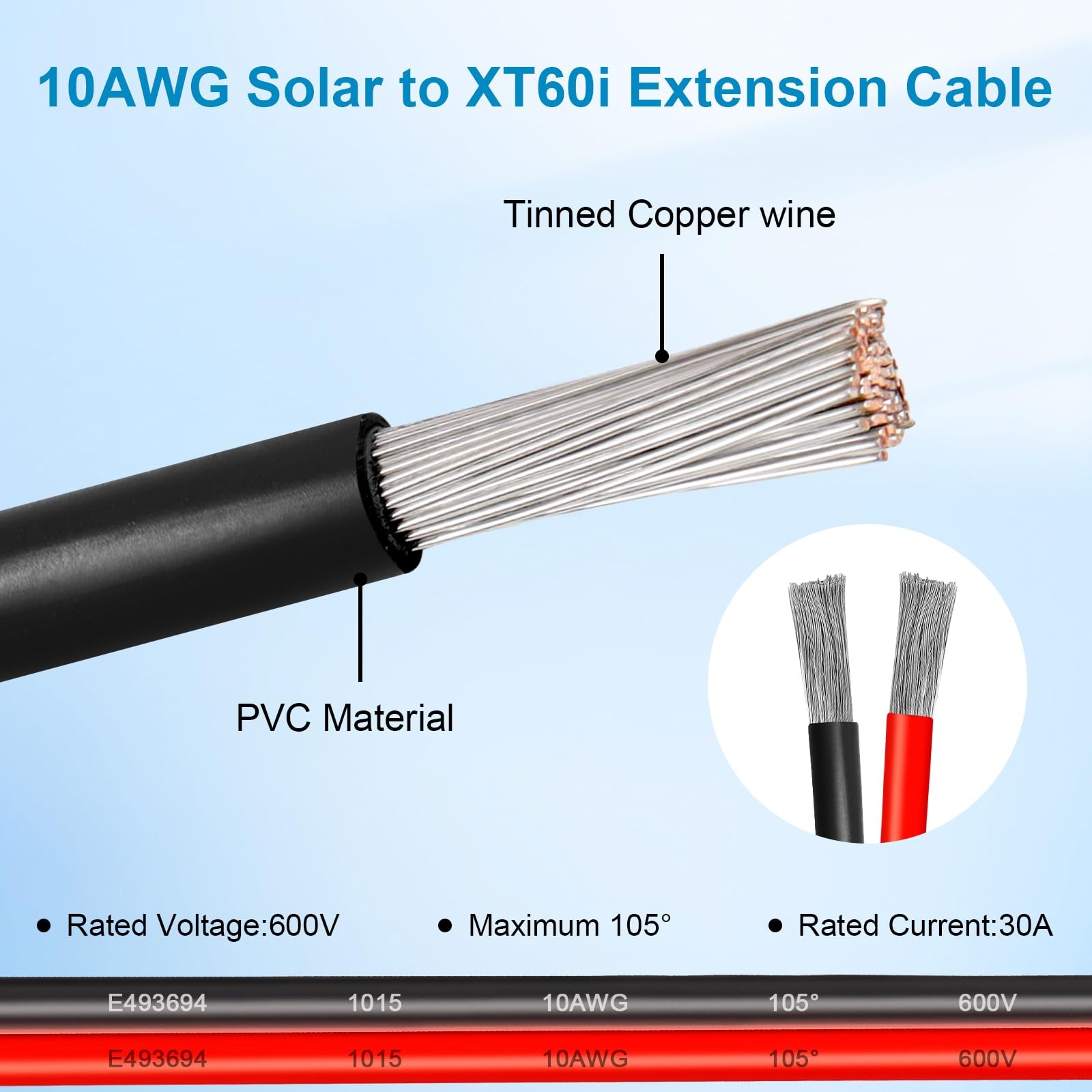 10AWG 20FT Solar to XT60i Extension Cable 3 6 10 35 50 75 100FT Heavy Duty Ad…