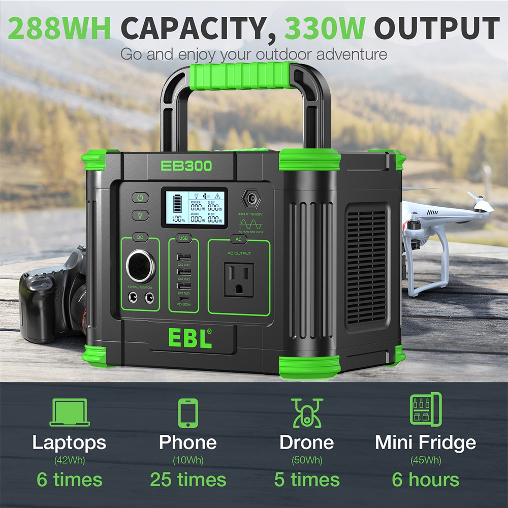 330W Li-ion Battery Portable Power Station 288.6WH for Outdoor Camping Supply