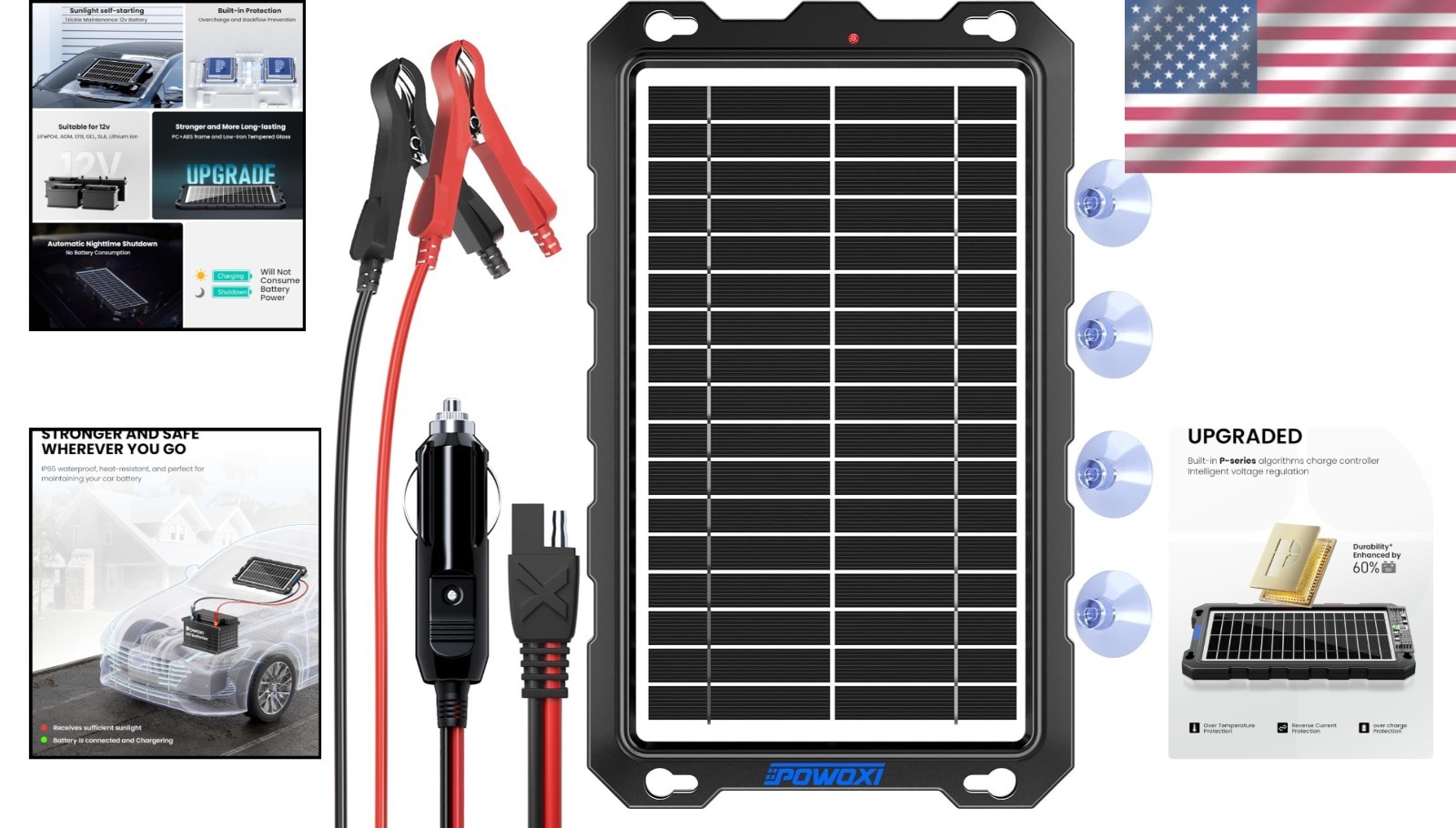 9W Waterproof Solar Battery Trickle Charger – Perfect for 12V Vehicles