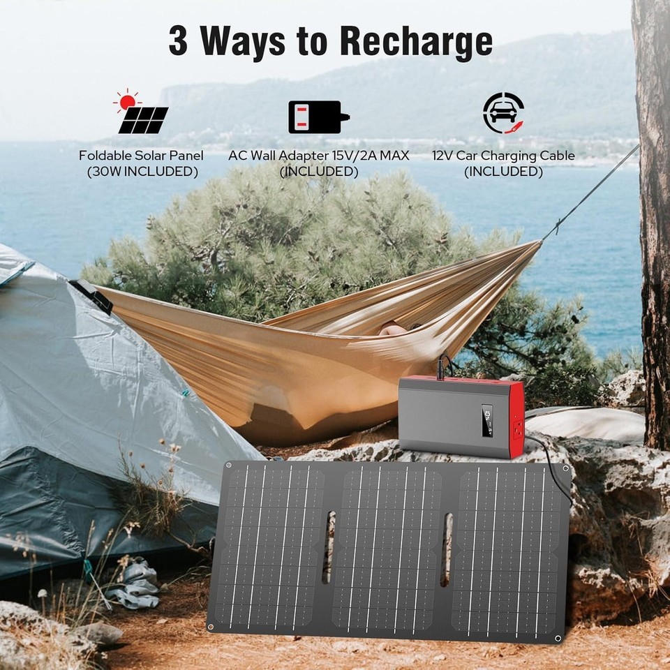 65W Portable Power Station Bank Solar Generator 30W Solar Panel Camping Charger