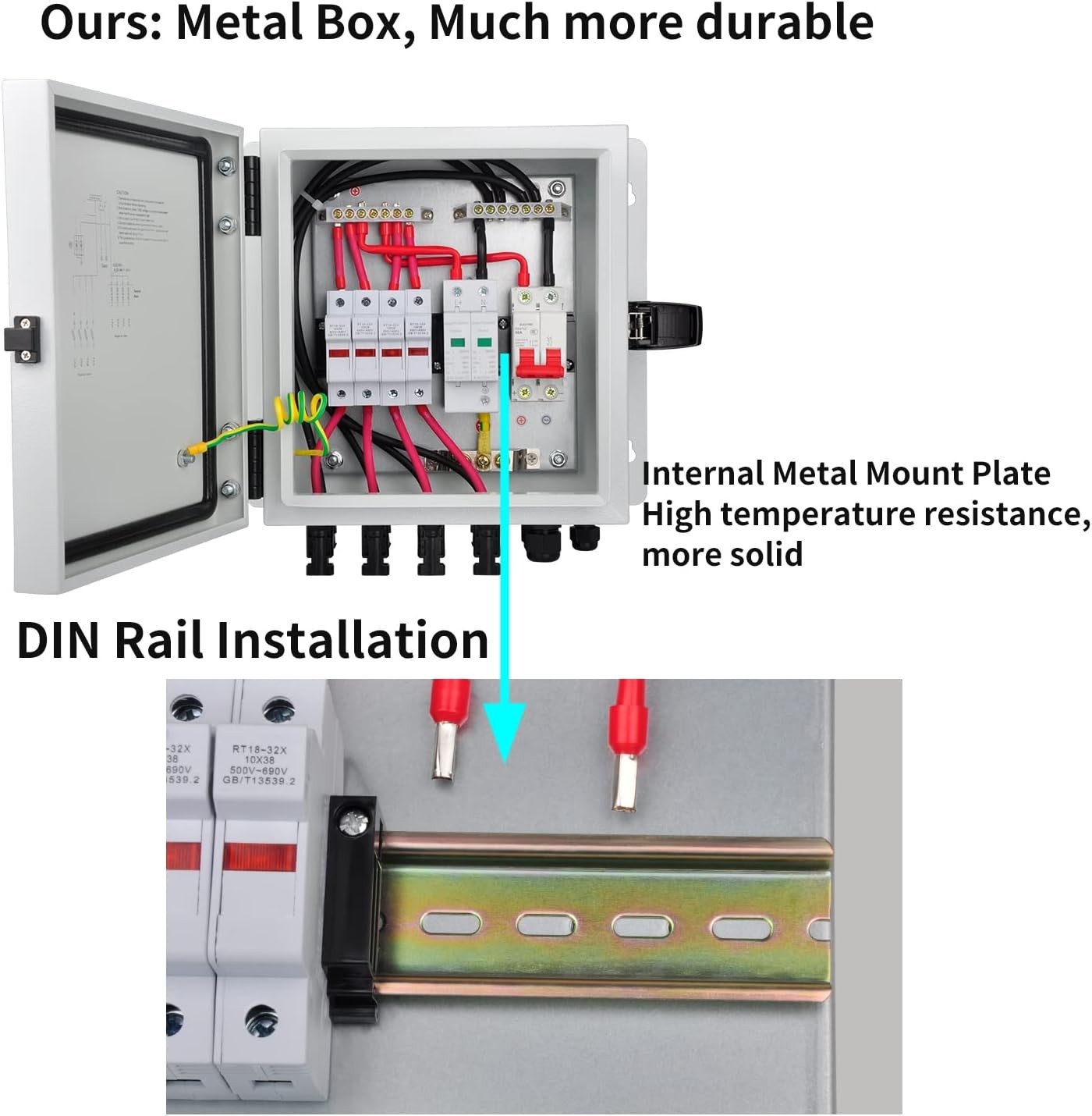 Durable 4 String Metal PV Combiner Box Solar System Fuse