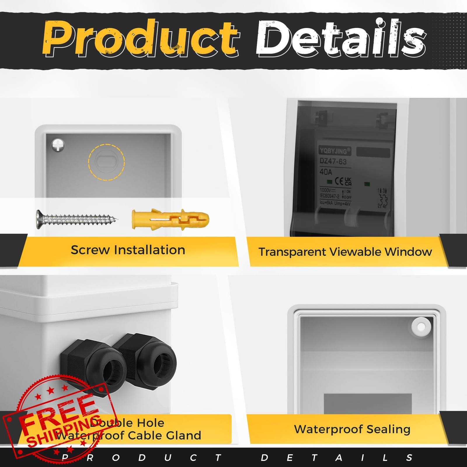 YQBYJING 40A DC Solar Disconnect Switch Box