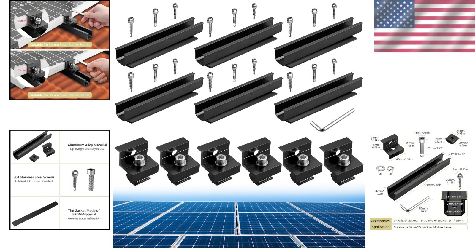 Solar Panel Bracket Kit – 6 Pcs Aluminum Mounts for Metal & Flat Roofs