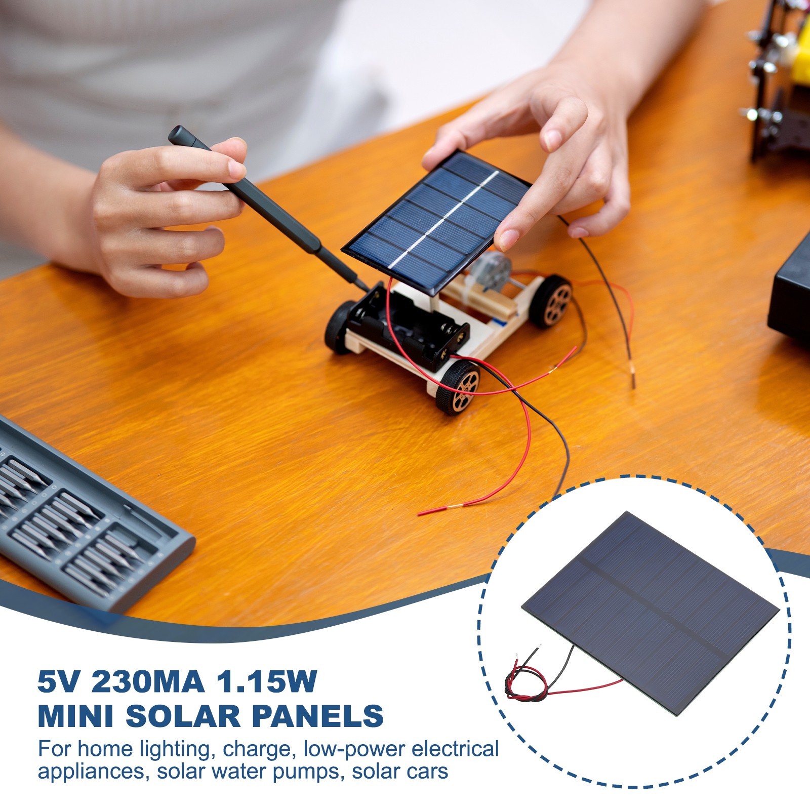 2 Mini 5V 1.15W 230mA Solar Panels with 2 Cables, 100.8×82.5mm for DIY