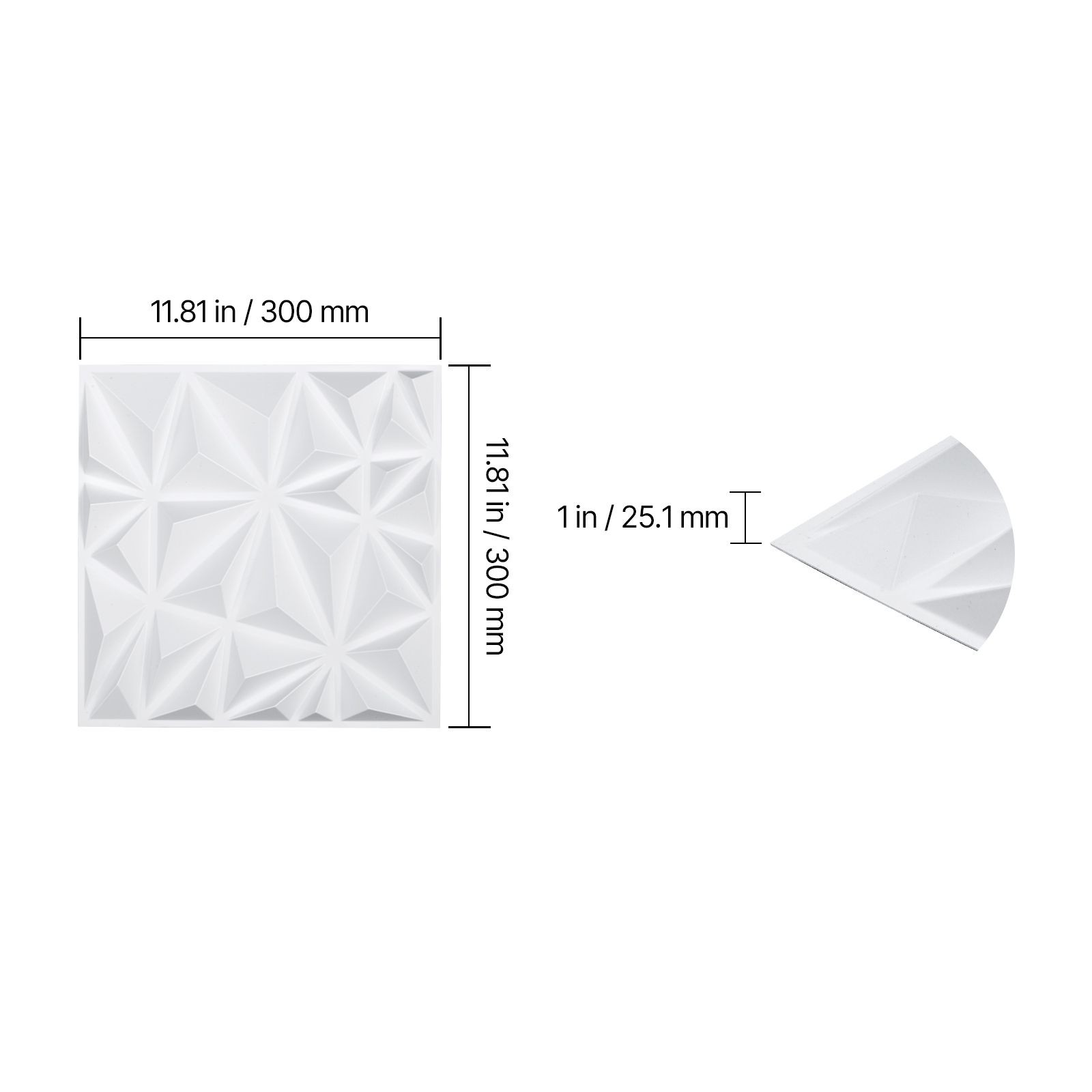 33 Pack 3D Diamond Wall Panels, 11.81 x 11.81 in PVC, 32 Sq Ft, Matte White for