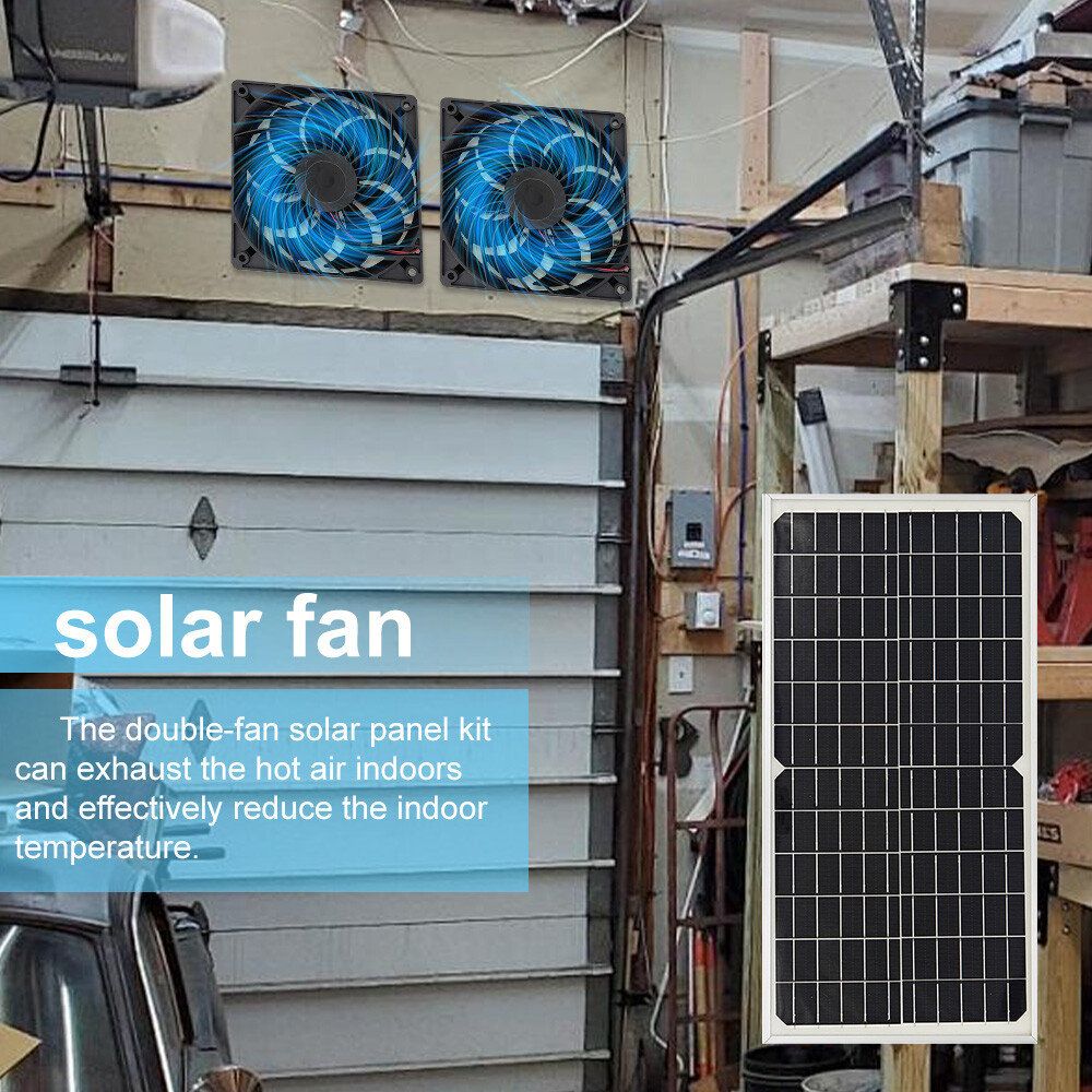 Solar Panel Dual Fan Kit 20W Waterproof Pro Outdoor Dog House Chicken Coop Shed