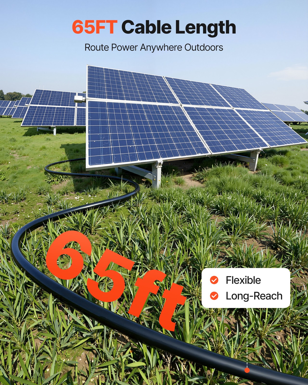 VEVOR Solar Panel Extension Cable 65 ft 10 AWG Solar Panel Wire with Connectors