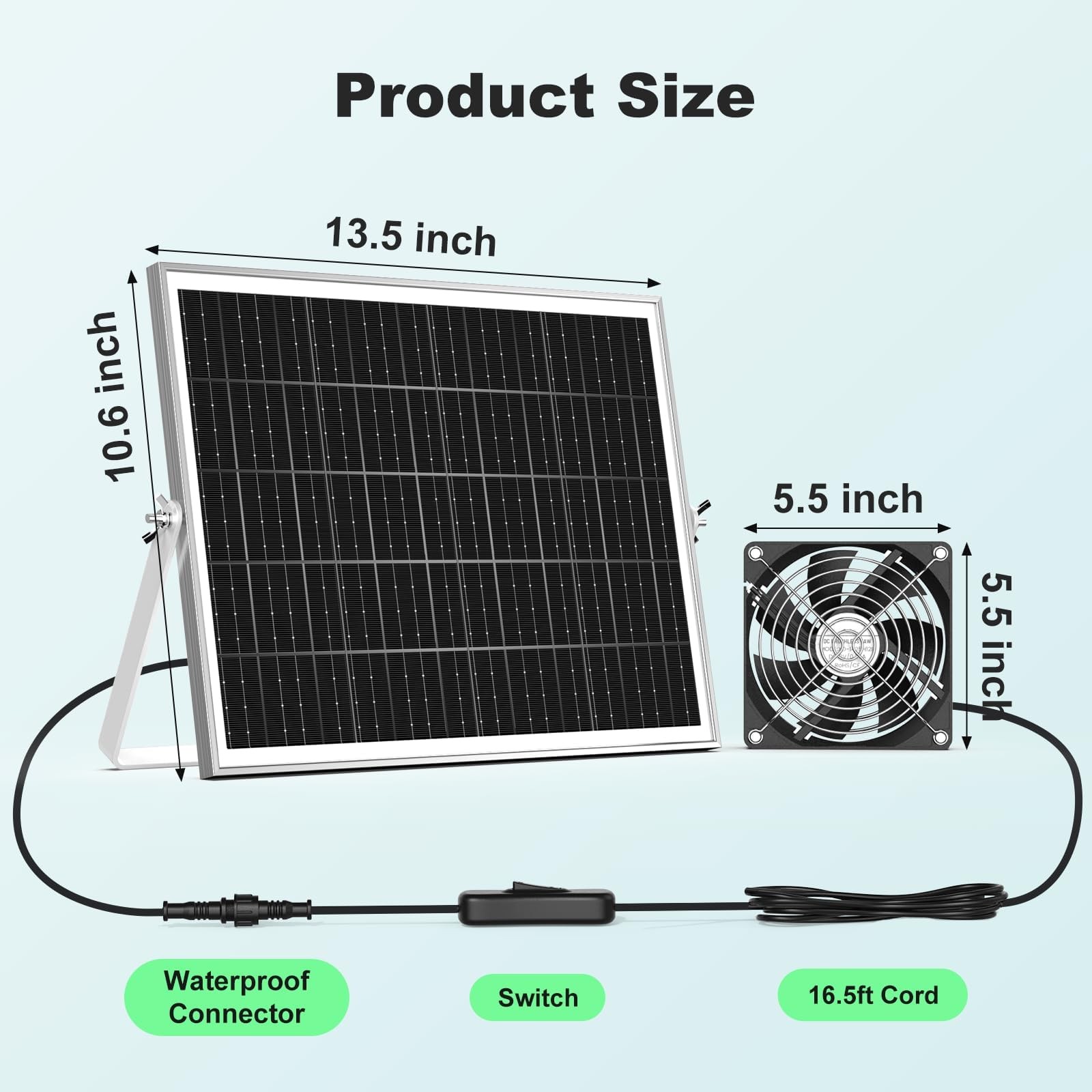 5.5” Solar Greenhouse Fan 2 Kit, 30W Solar Powered Exhaust and Intake Chicke…