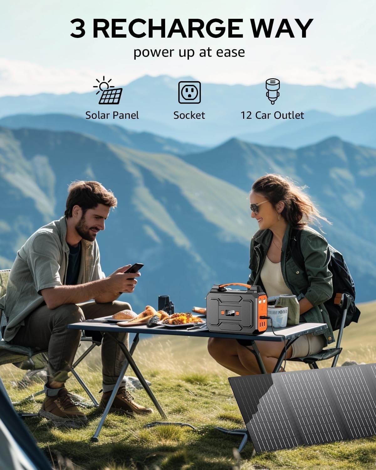 Portable Solar Generator 7 Outputs, Bright LED Flashlight