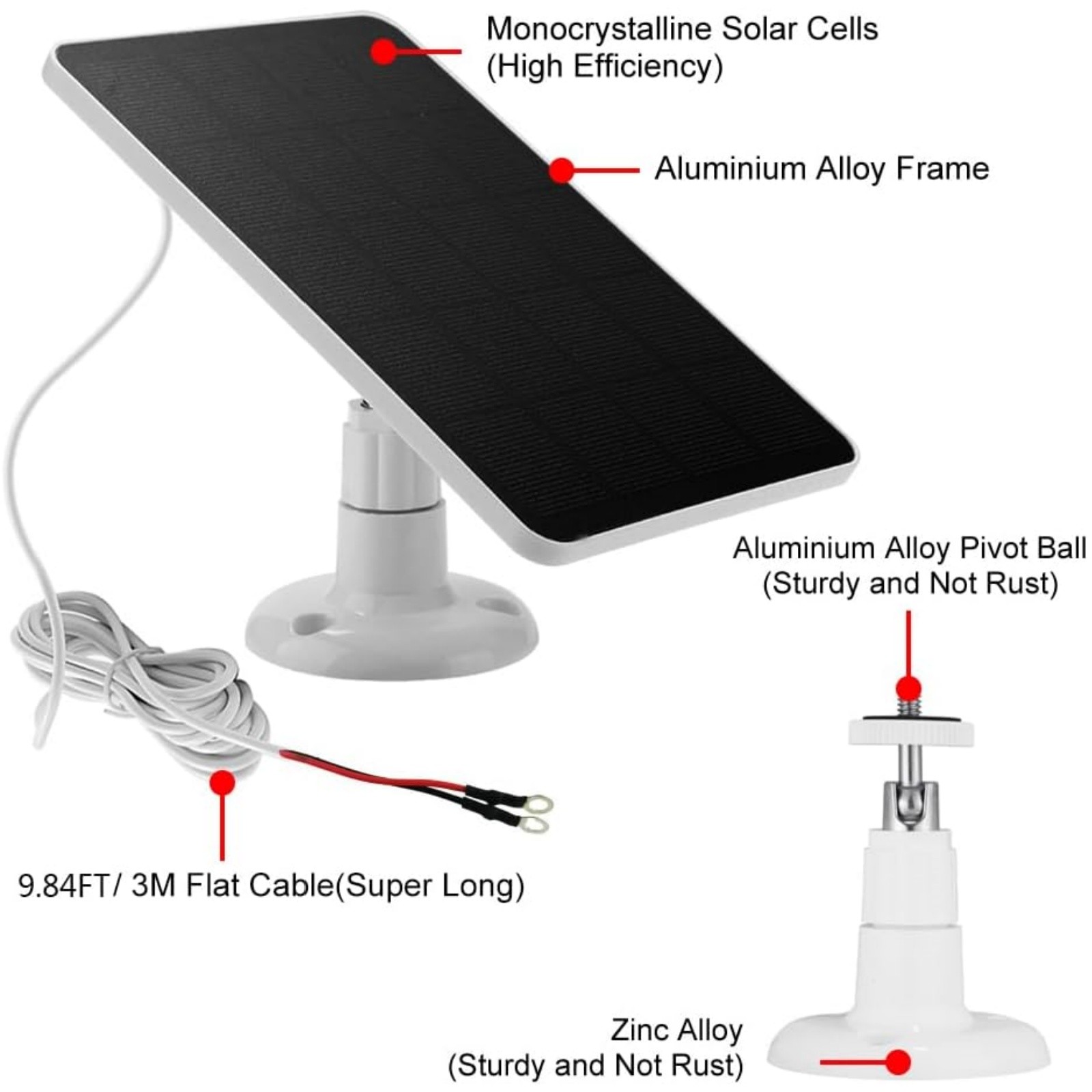 Solar Power Panel 4W for Ring Battery Video Doorbell with 360 Degree Bracket
