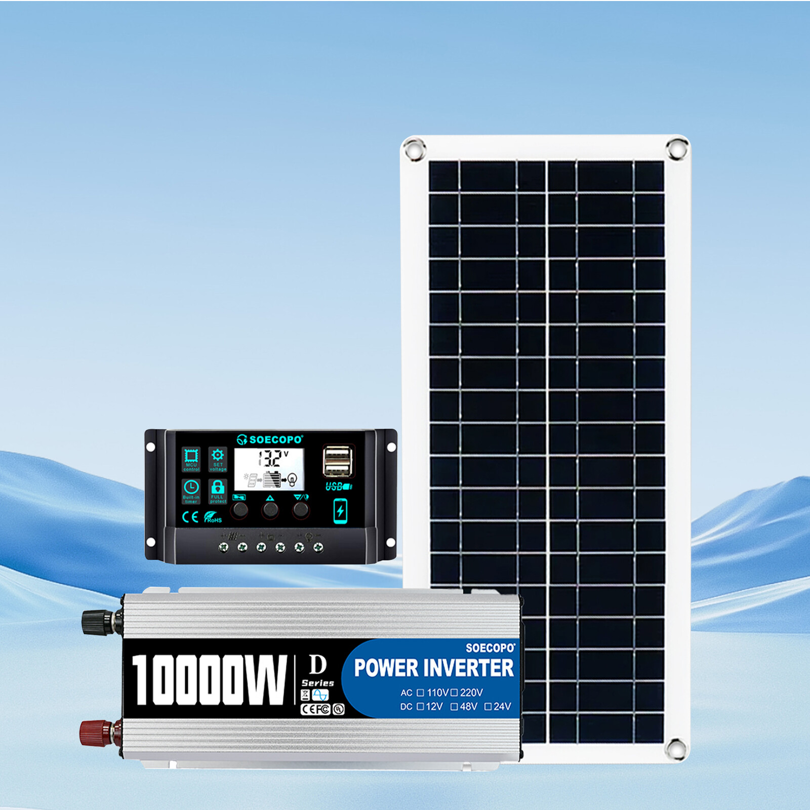 10000W Power Inverter Solar Generator W/200W Solar Panel Home Complete 110V