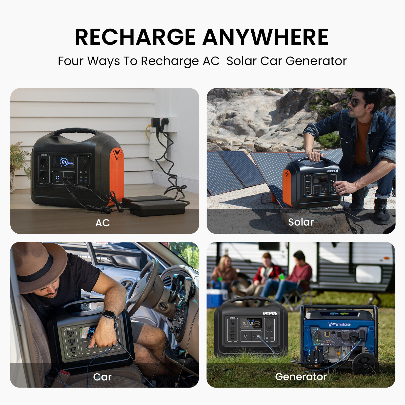 OUPES 1800w Portable Power Station 1800W/1488Wh Solar Generator LiFePO4 Battery