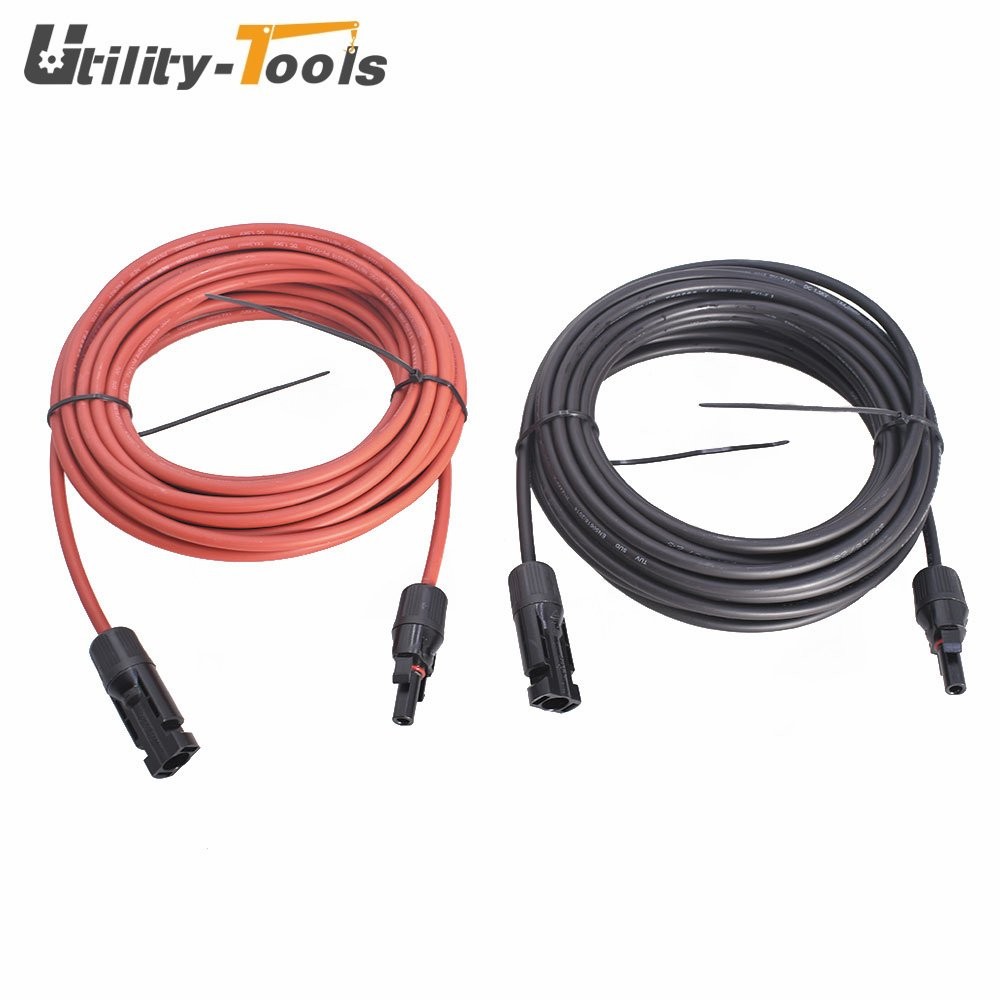 12 AWG 20 FT High Quality Solar Panel Extension Cable Wire Connector Black + Red