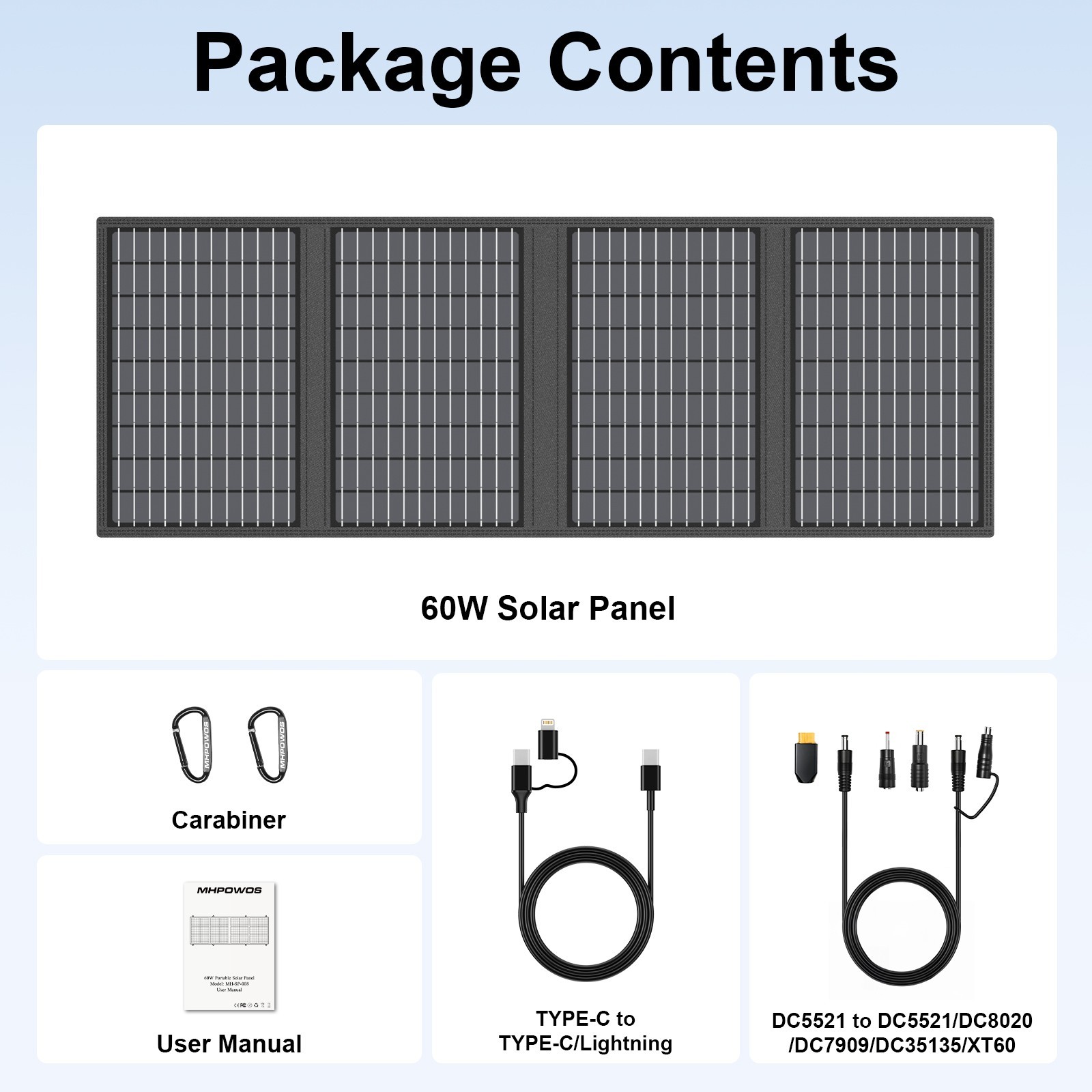 60W USB Solar Panel Charger Camping Equipment Backpacking Hiking Accessories