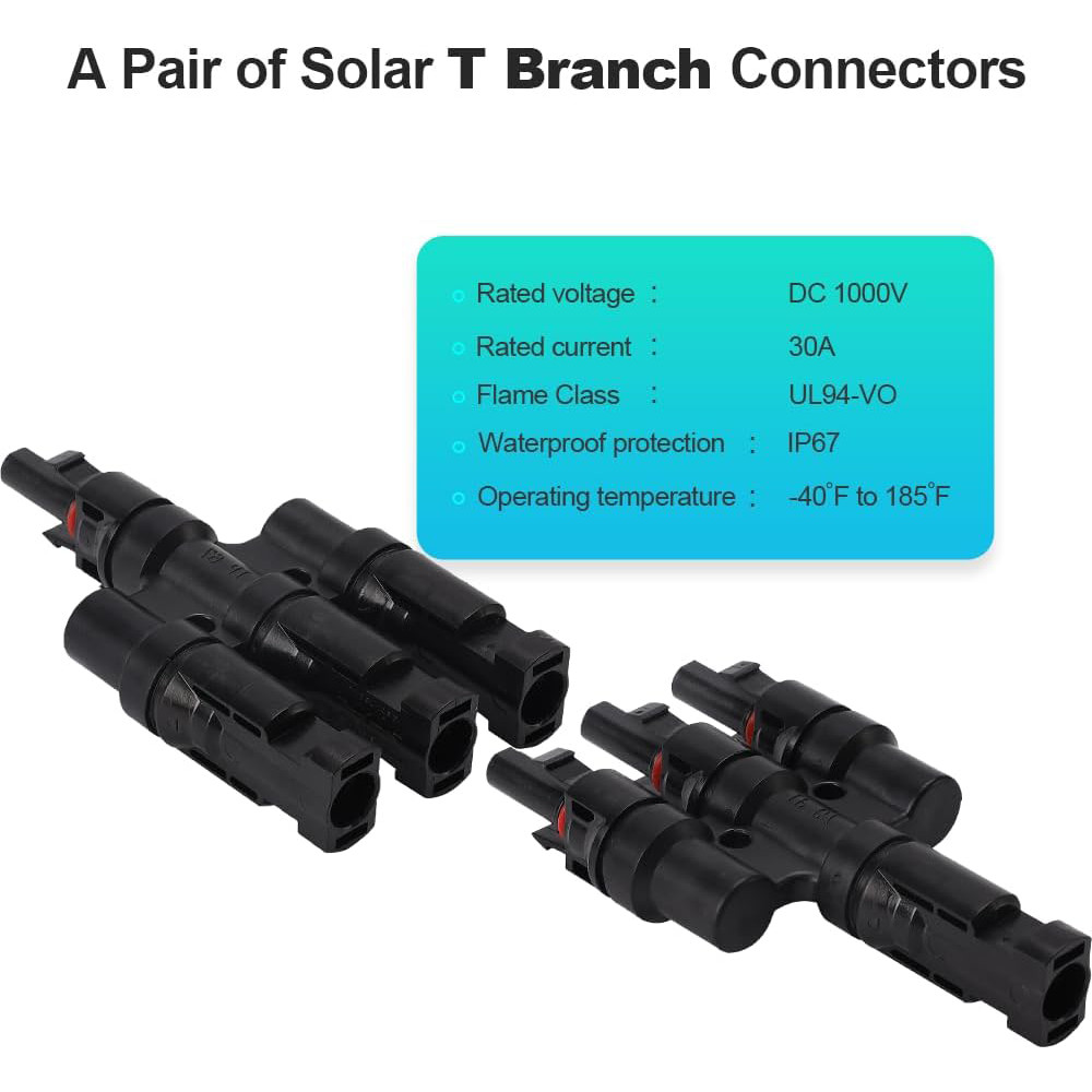 Pair Solar Panel T Branch Connectors Cable Splitter Coupler Combiner M/FFF F/MMM