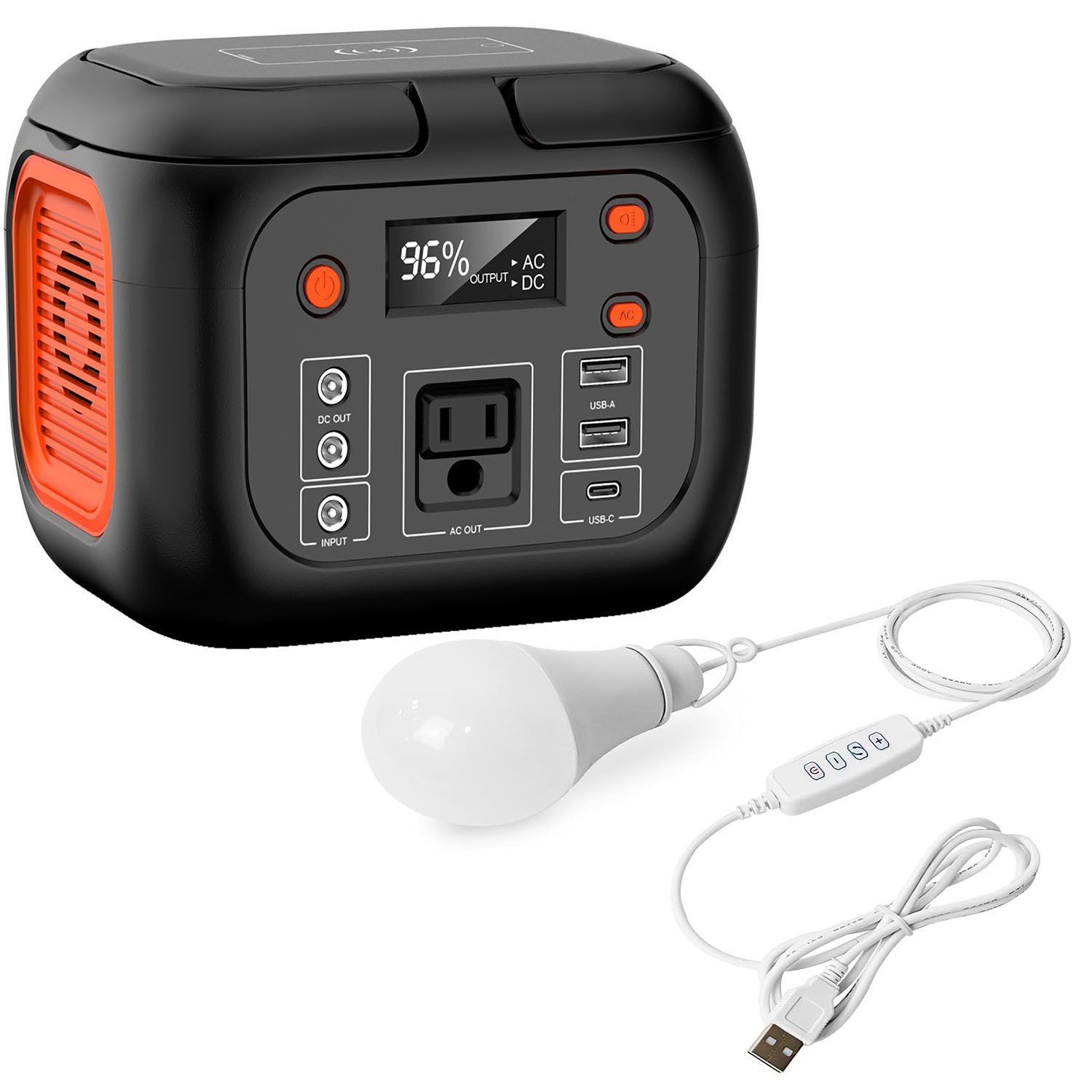 Portable Power Bank 150W 97Wh Battery Bank Solar Generator Camping + Light Bulb