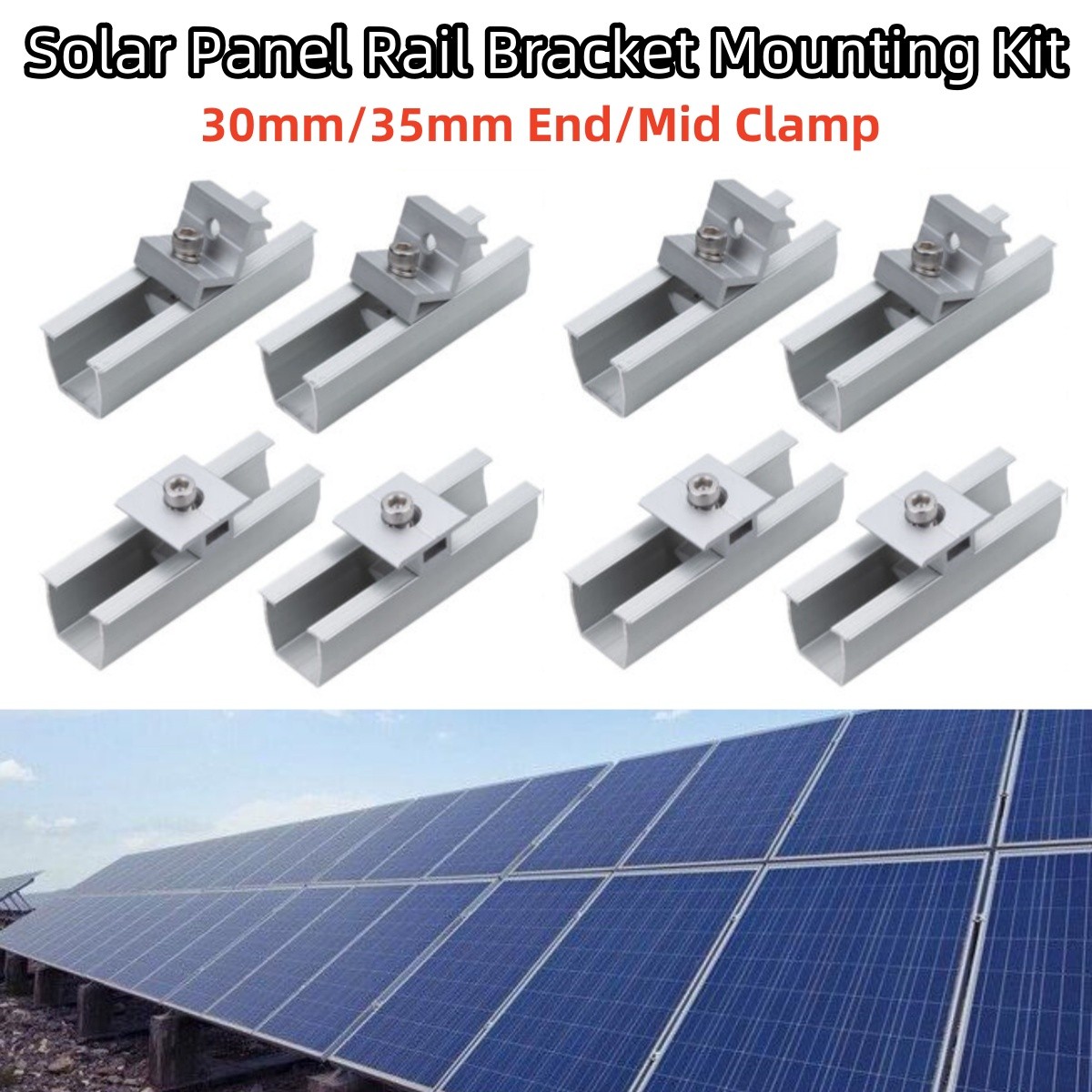 Solar Panel System Mounting Rack Rail with clamps + brackets for Boat /RV /Roof