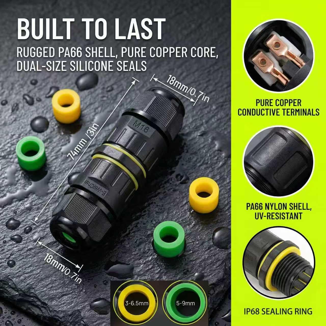IP68 Waterproof Electrical Connector, PA66 Quick Connect for Outdoor Wires (B…