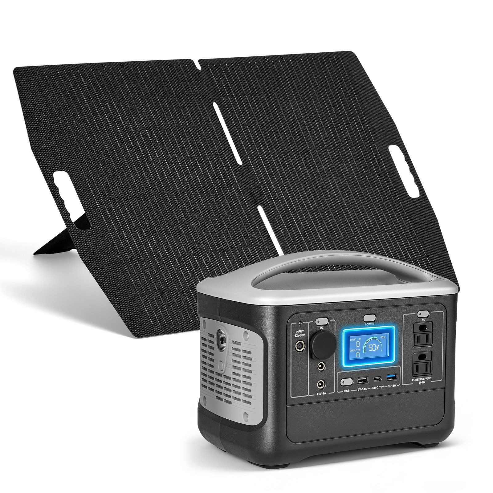 Solar Power Station: 600W, 493Wh, 8-Port, LiFePO4