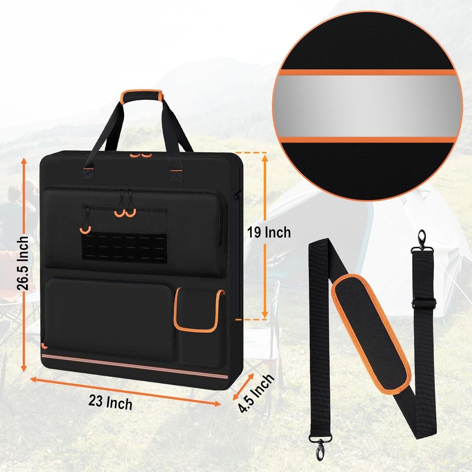 Solar Panel Storage Bag with Orange Lining, Deepened Opening, Zipper with Pull a