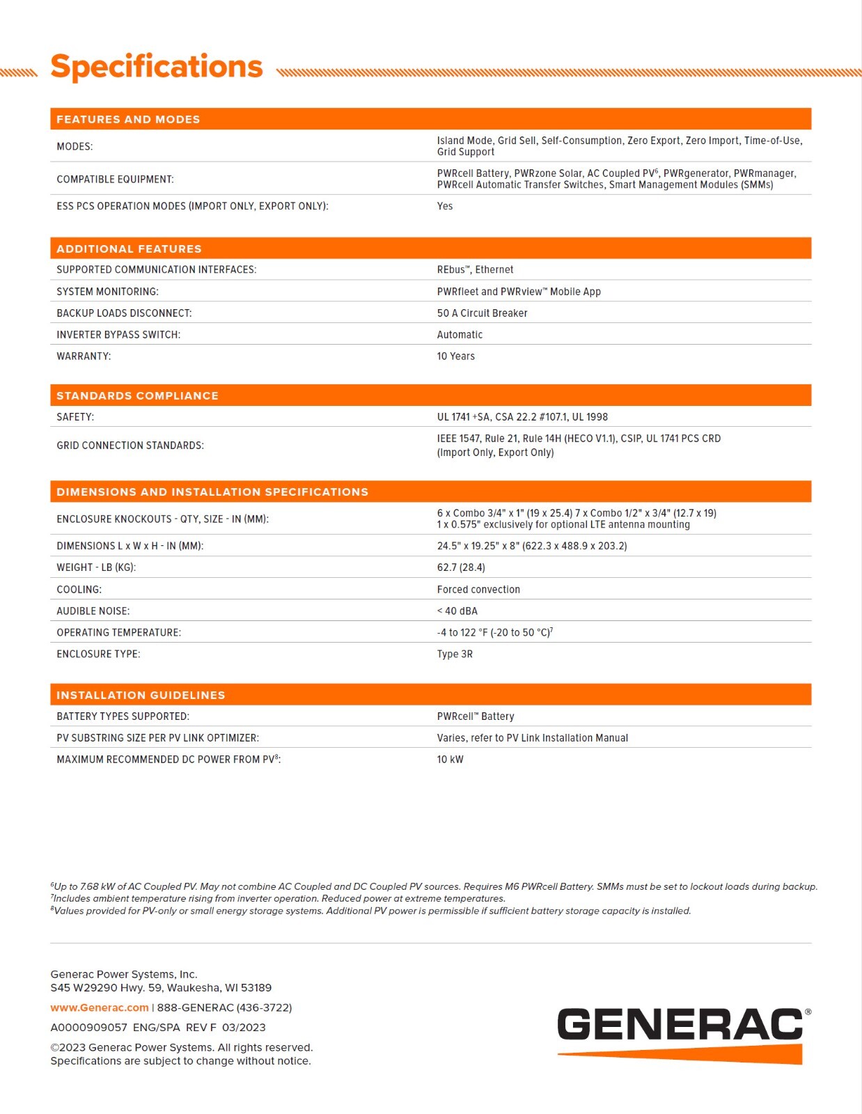CERTIFIED DEALER – Generac XVT076A03 7.6kW 120/240V 2PH PWRcell Inverter w/ CTs