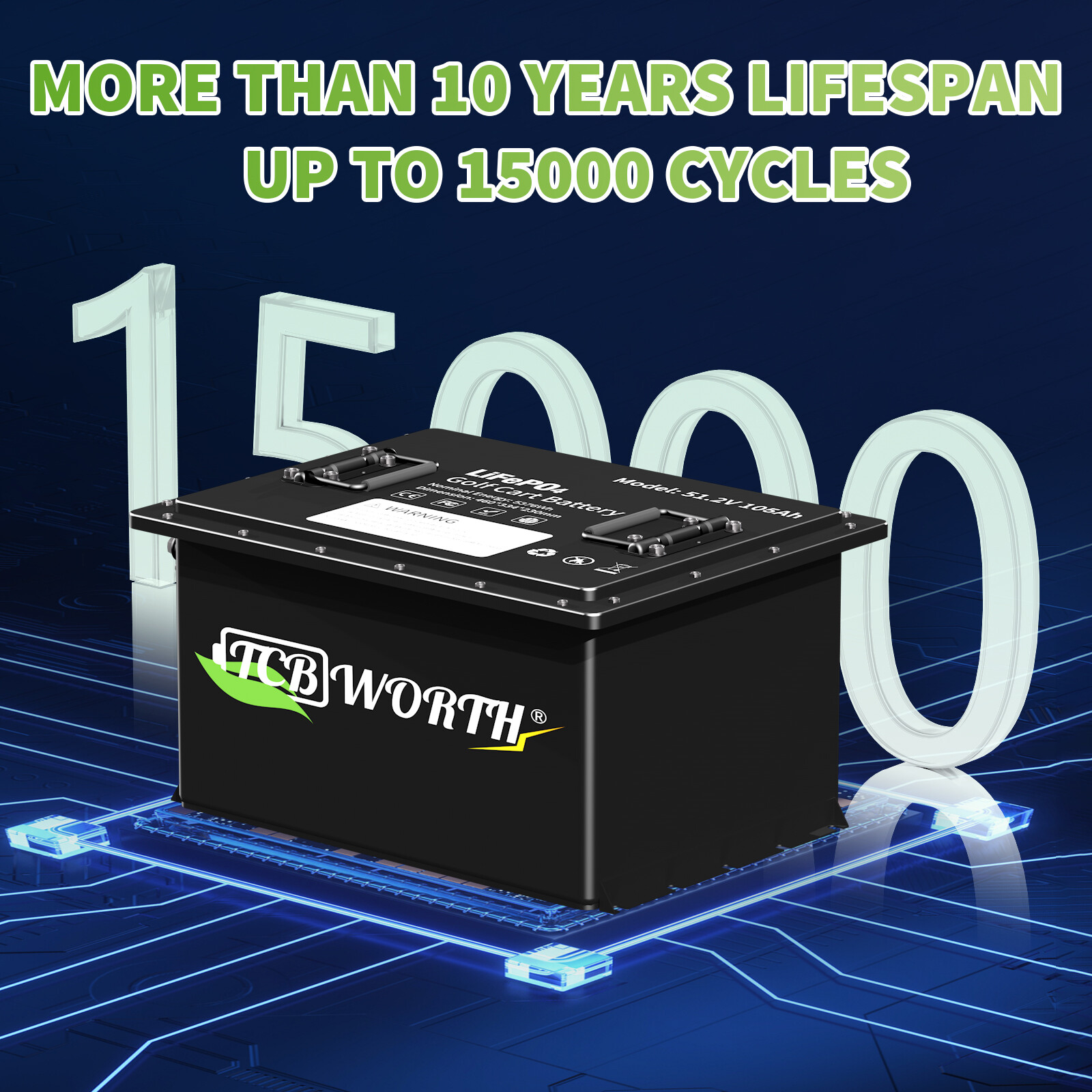 LiFePO4 48V 100Ah Golf Cart Lithium Battery 200A BMS 10 Years Warranty +Charger