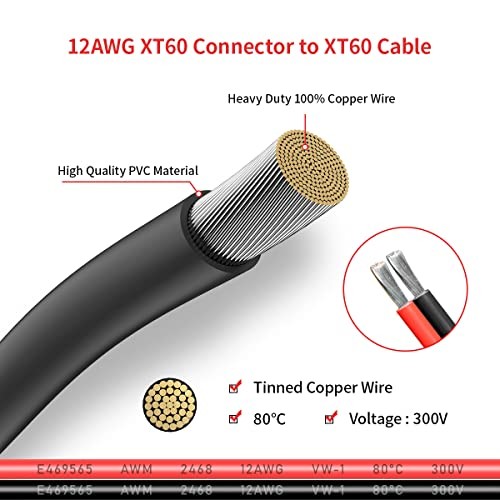 12AWG XT60 Extension Cable 2 6 10 20 35 50 75 2FT 12AWG XT60 Extension Cable