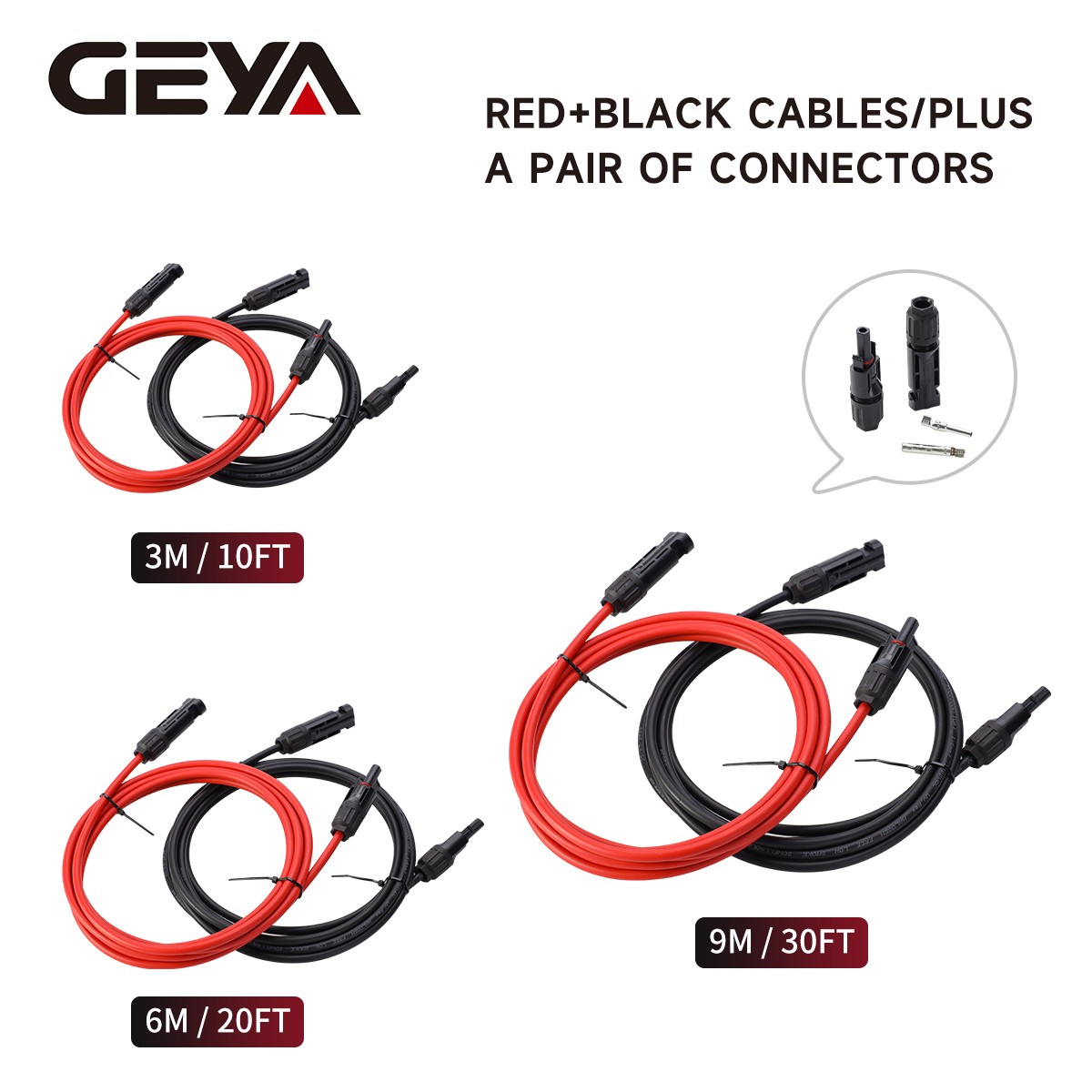 GEYA PV Wire Solar Panel Y Branch Solar Panel Extension Cable Connectors 10AWG