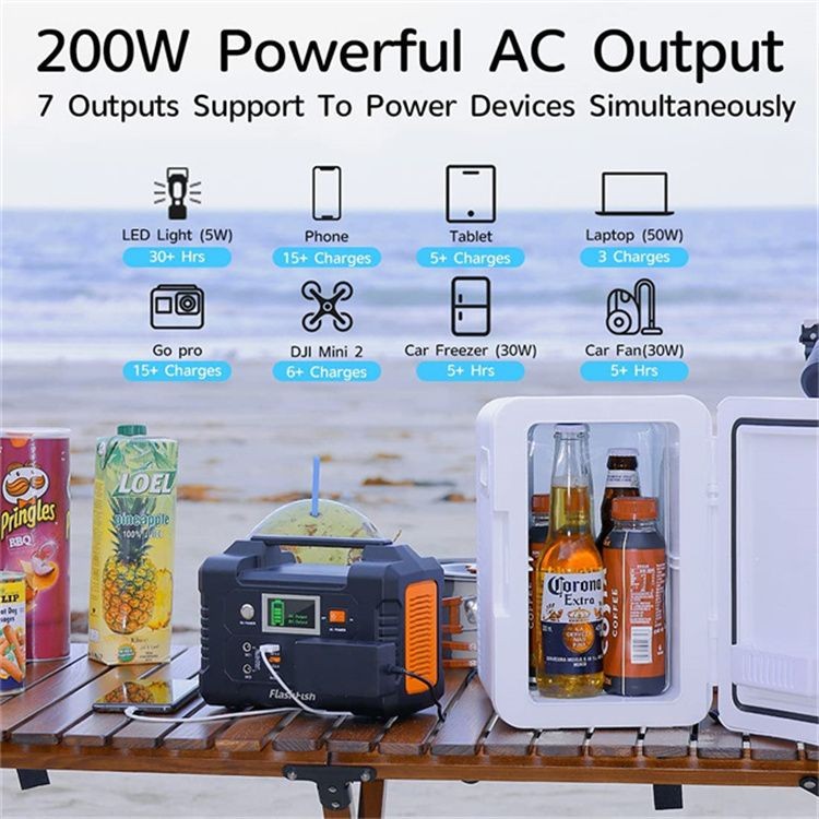 200W Portable Power Station; FlashFish 40800mAh Solar Generator with 60W 18V ET
